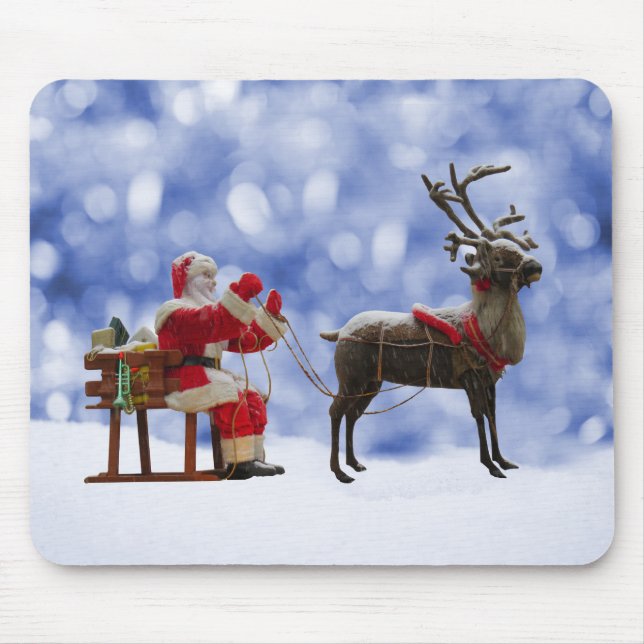 Mousepad Papais noeis de Natal Reindeer Sledge Snow (Frente)