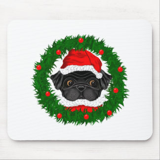Mousepad Papais noeis de Pug Preto de Natal Bonito em Terra