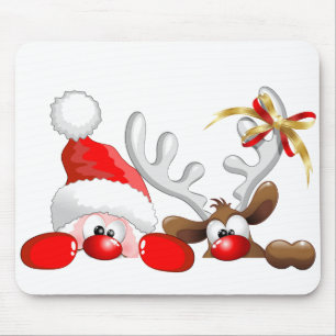 Mousepad Papais noeis engraçados e Cartoon de Reindeer