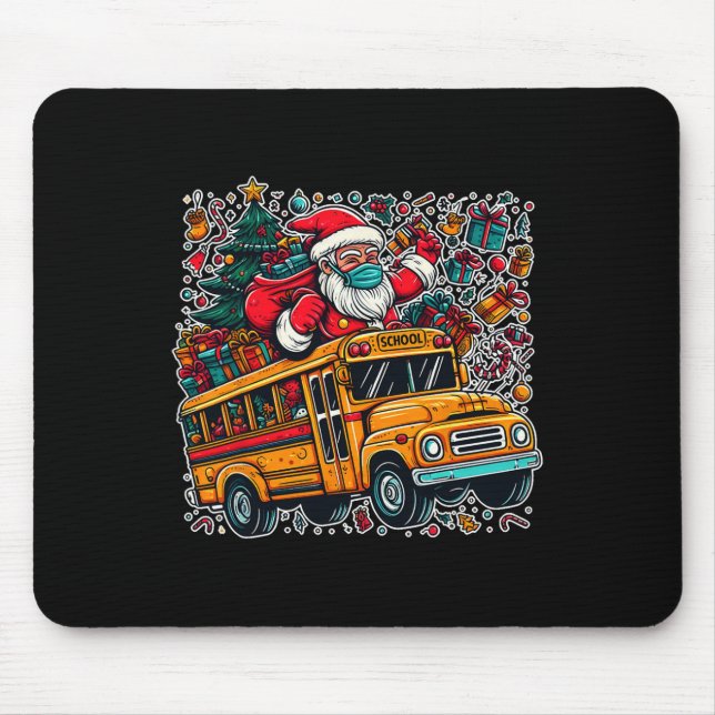 Mousepad Papais noeis Mask Riding School Bus Driver Engraça (Frente)