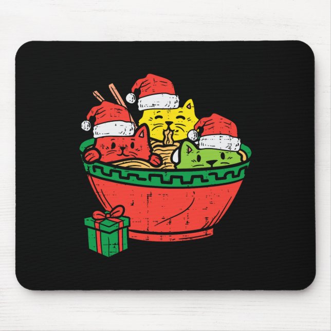 Mousepad Papais noeis Ramen Cats Anime Natal Xmas Crianças  (Frente)