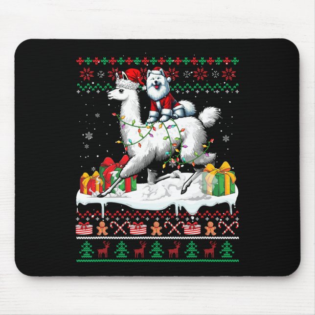 Mousepad Papais noeis Samoyed Riding Llama Christmas Sweove (Frente)