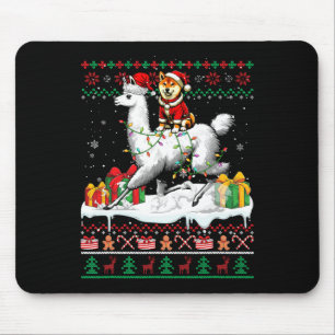 Mousepad Papais noeis Shiba Inu Riding Llama Christmas Swea