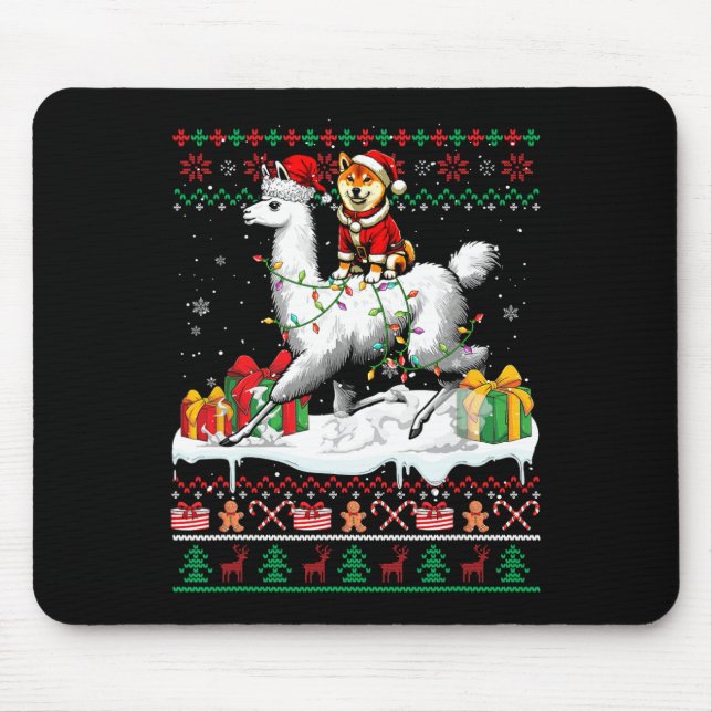 Mousepad Papais noeis Shiba Inu Riding Llama Christmas Swea (Frente)