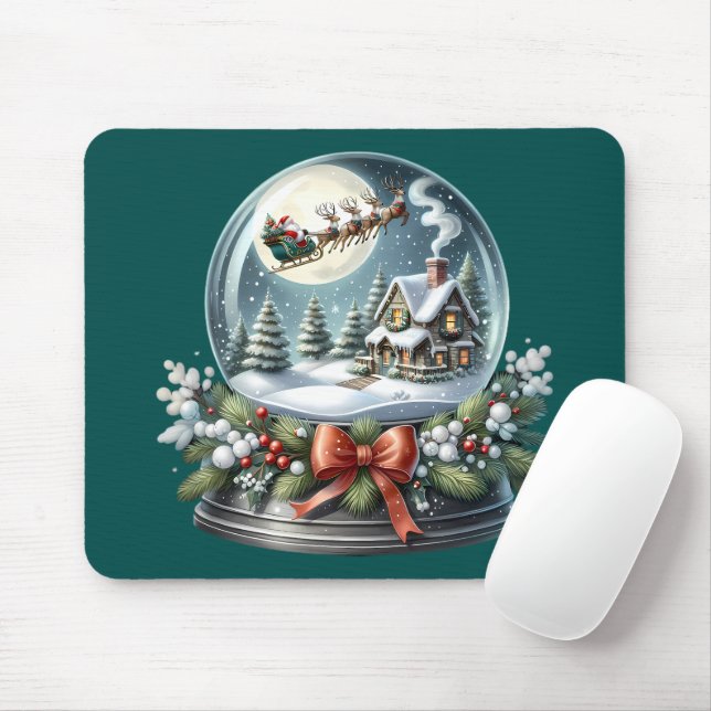 Mousepad Papais noeis Sleigh Ride in Snow Globe Wonderland (Com mouse)