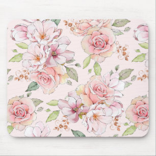 Mousepad Papel de mouse em gel com padrão de rosas cor de r