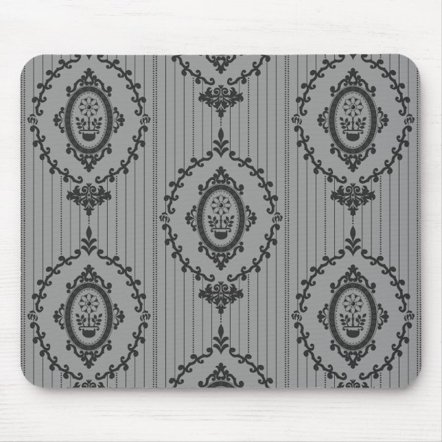 Mousepad Papel de Parede Barroco em Cinza (Frente)
