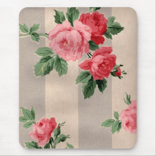 Mousepad Papel de parede cor-de-rosa da couve do vintage -