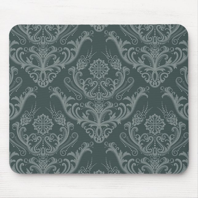 Mousepad Papel de parede floral verde luxuoso do damasco (Frente)