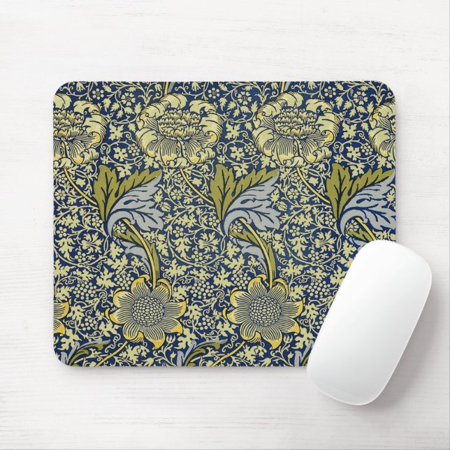 Mousepad Papel de Parede Floral William Morris Kennet Azul  (Com mouse)