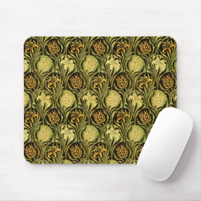 Mousepad Papel de Parede Tulipa Lírio Verde William Morris (Com mouse)