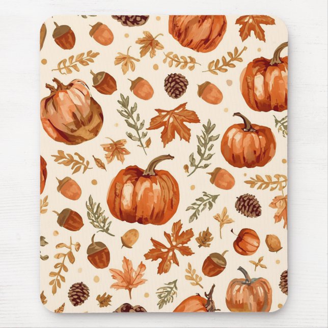 Mousepad Papel de Rato Cozy Abóboras Rústicas & Bolotas (Frente)