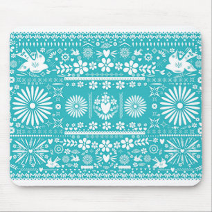 Mousepad Papel Picado Turquesa Azul Mexicano Cortado
