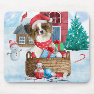 Mousepad Papillon Cão Na Neve Casa De Cachorro De Natal