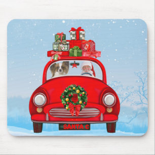Mousepad Papillon Cão No Carro Com Papai Noel