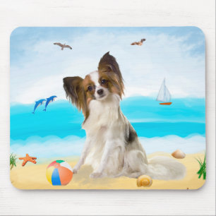 Mousepad Papillon Dog na Praia