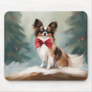 Mousepad Papillon Dog no Natal da Neve