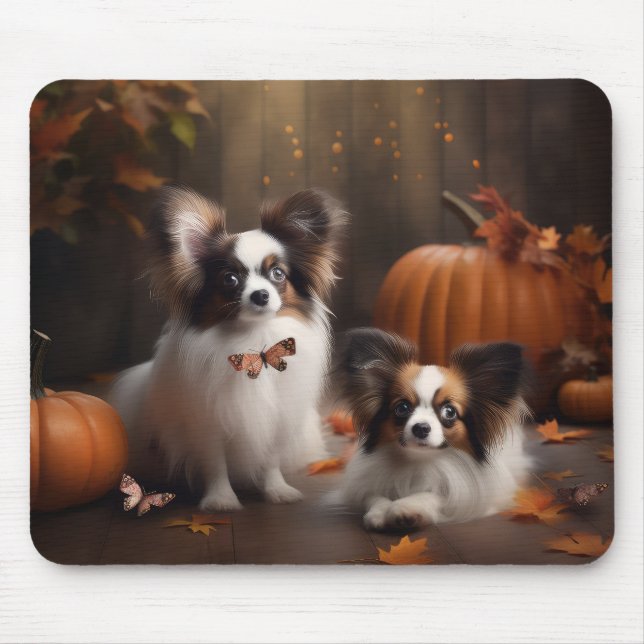 Mousepad Papillon Puppy Autumn Delight Pumpkin (Frente)