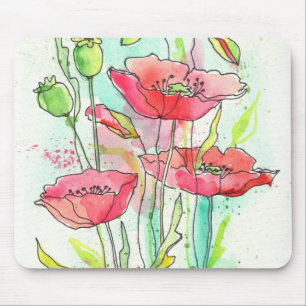 Mousepad Papoilas pintadas da aguarela