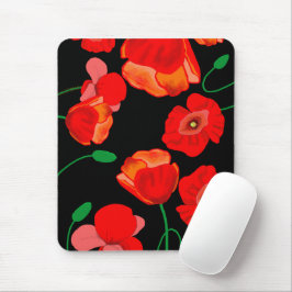 Mousepad Papoilas vermelhas na ilustração de fundo preto