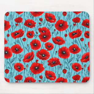 Mousepad Papoulas vermelhas em um fundo azul