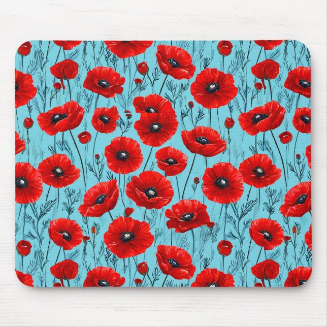 Mousepad Papoulas vermelhas em um fundo azul (Frente)