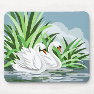 Mousepad Par branco majestoso do Cisne