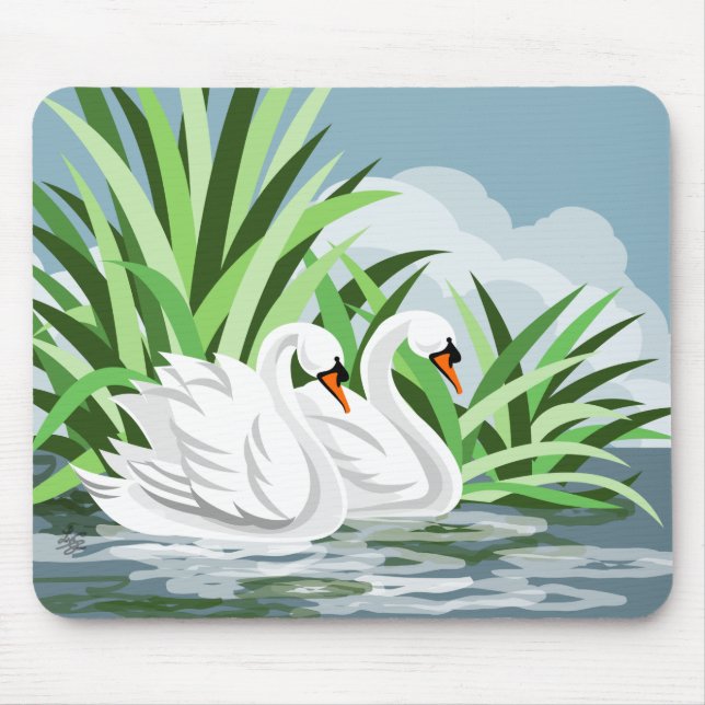 Mousepad Par branco majestoso do Cisne (Frente)