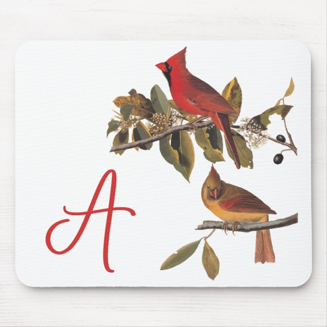Mousepad Par cardeal de Audubon em Árvore de Amêndoa Selvag (Frente)