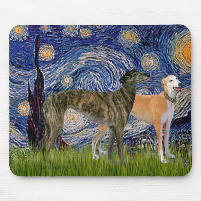 Mousepad Par de Greyhound - Noite Estrelada (Frente)