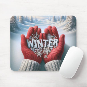 Mousepad Par de luvas de inverno com cena de neve