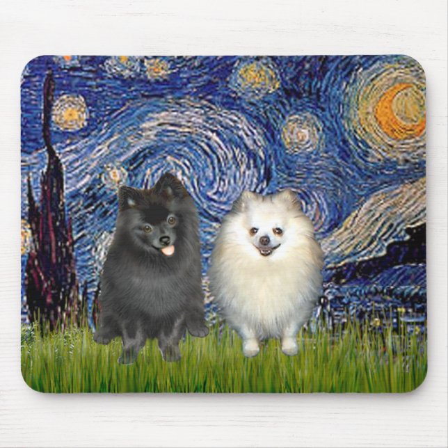 Mousepad Par Pomeraniano (B+W) — Noite Estrelada (Frente)