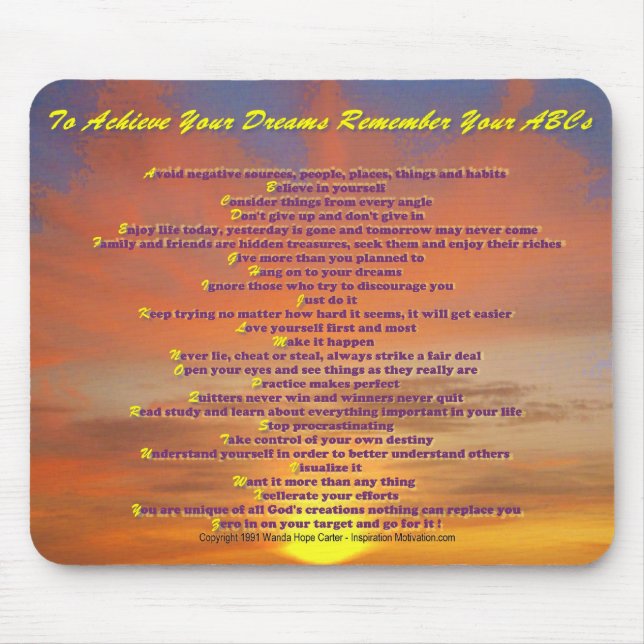 Mousepad Para conseguir seus sonhos recorde seu ABC (Frente)