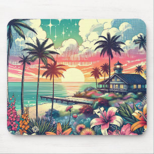 Mousepad Paraíso Rosa e Turquesa   Arte de Praia