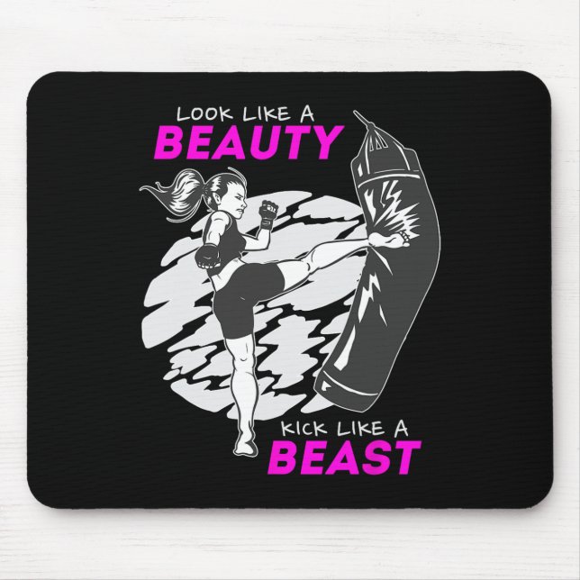 Mousepad Pareça Uma Bela Chute Como Uma Fera - Kickboxing  (Frente)