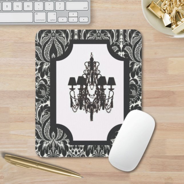 Mousepad Paris art deco damask vintage black chandelier (Paris art deco damask vintage black chandelier mouse pad)
