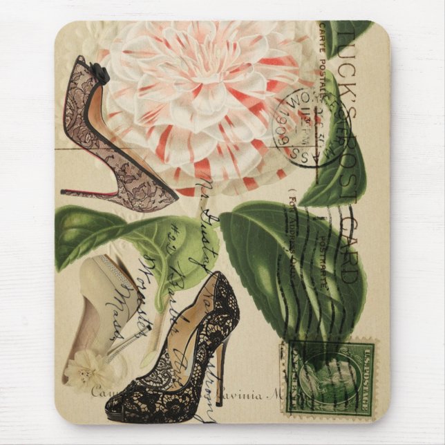 Mousepad Paris calça a arte botânica francesa floral (Frente)