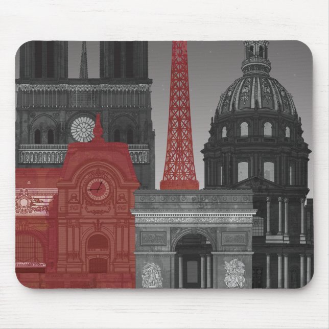 Mousepad Paris Elevações por Noite - Vermelho (Frente)