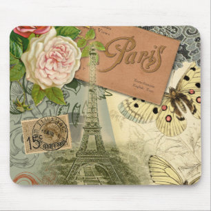 Mousepad Paris França Antiga Colagem de Trabalho de arte Ei