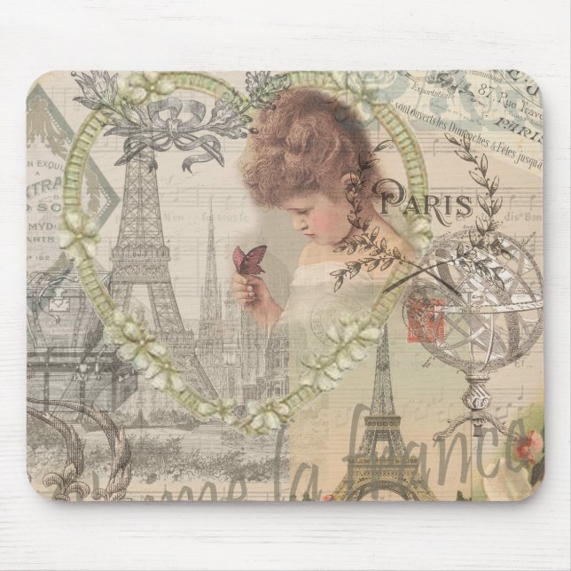 Mousepad Paris France Bonito Girl Eiffel (Frente)