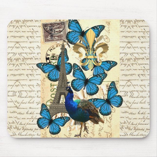 Mousepad Paris, pavão e borboletas (Frente)