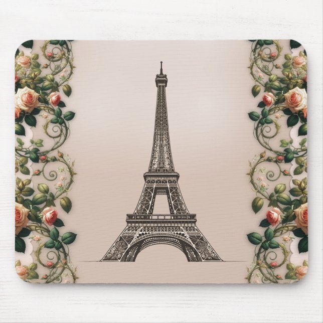 Mousepad París Rosa Vinha Torre Eiffel Shabby Chic (Frente)