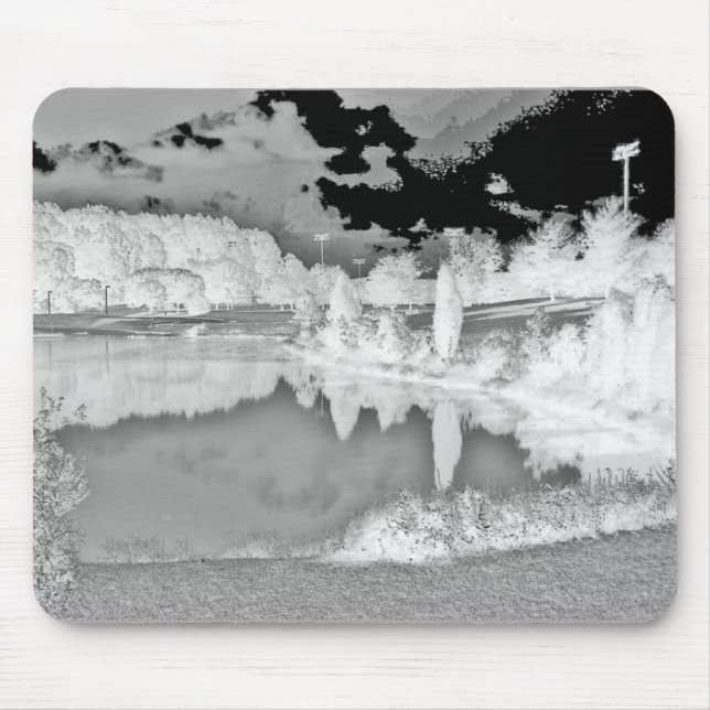 Mousepad parque. lago. negativo. preto e branco. (Frente)