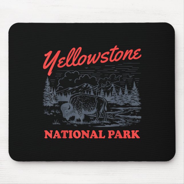 Mousepad Parque Nacional Yellowstone Bison Retro Vintage (Frente)