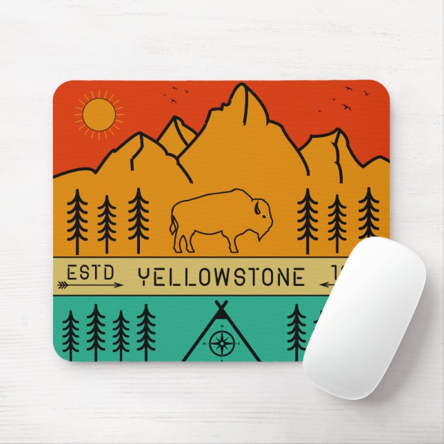 Mousepad Parque Nacional Yellowstone Retro Wyoming EUA Biso (Com mouse)