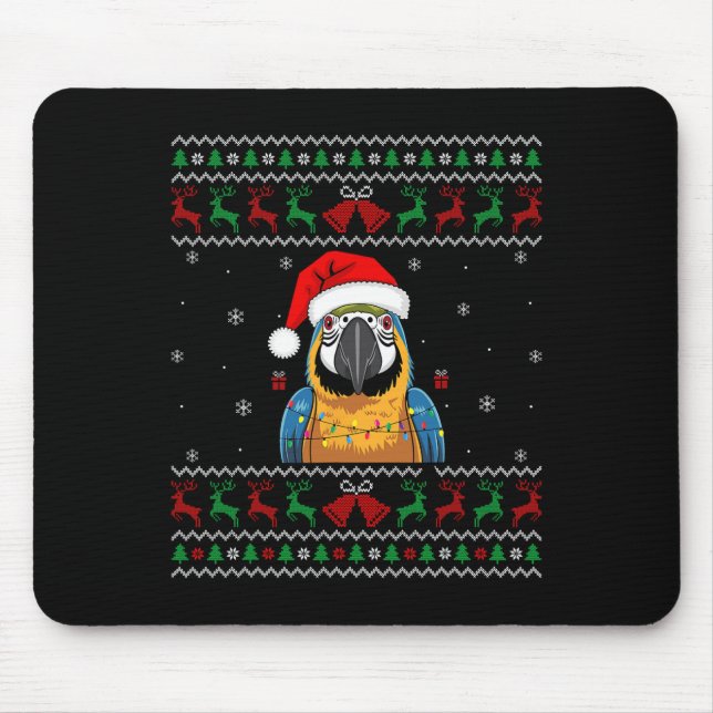 Mousepad Parrot Febre de Natal O Suéter Feio Santa Hat Luz  (Frente)