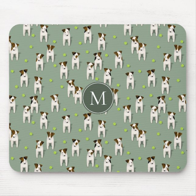Mousepad Parson Jack Russells cães tênis bolas sábias verde (Frente)