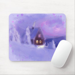 Mousepad Parte Superior Inverno Das Montanhas Chalet White