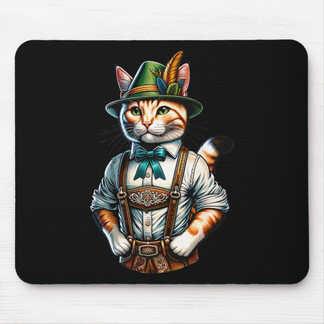 Mousepad Partido de outubro Cat Funny Alemão Lederhosen da  (Frente)