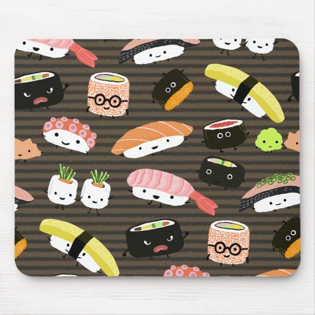 Mousepad Partido Sushi - Padrão de Caracteres Sushi Diverti (Frente)